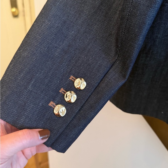 Zara Dark Denim Structured Blazer with Gold Buttons - Picture 7 of 7